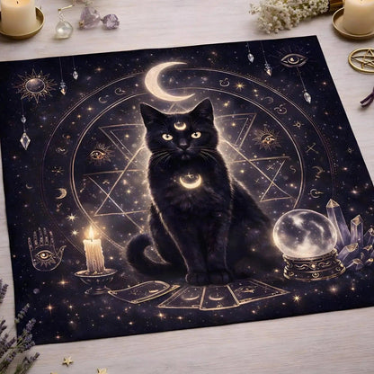 Mystical Black Cat Wicca Altar Cloth - Pagan Tablecloth For Tarot Reading-MoonChildWorld