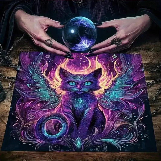 Mystical Cat Witchy Altar Cloth Pagan Tablecloth For Rituals, Tarot Reading & Home Decor-MoonChildWorld