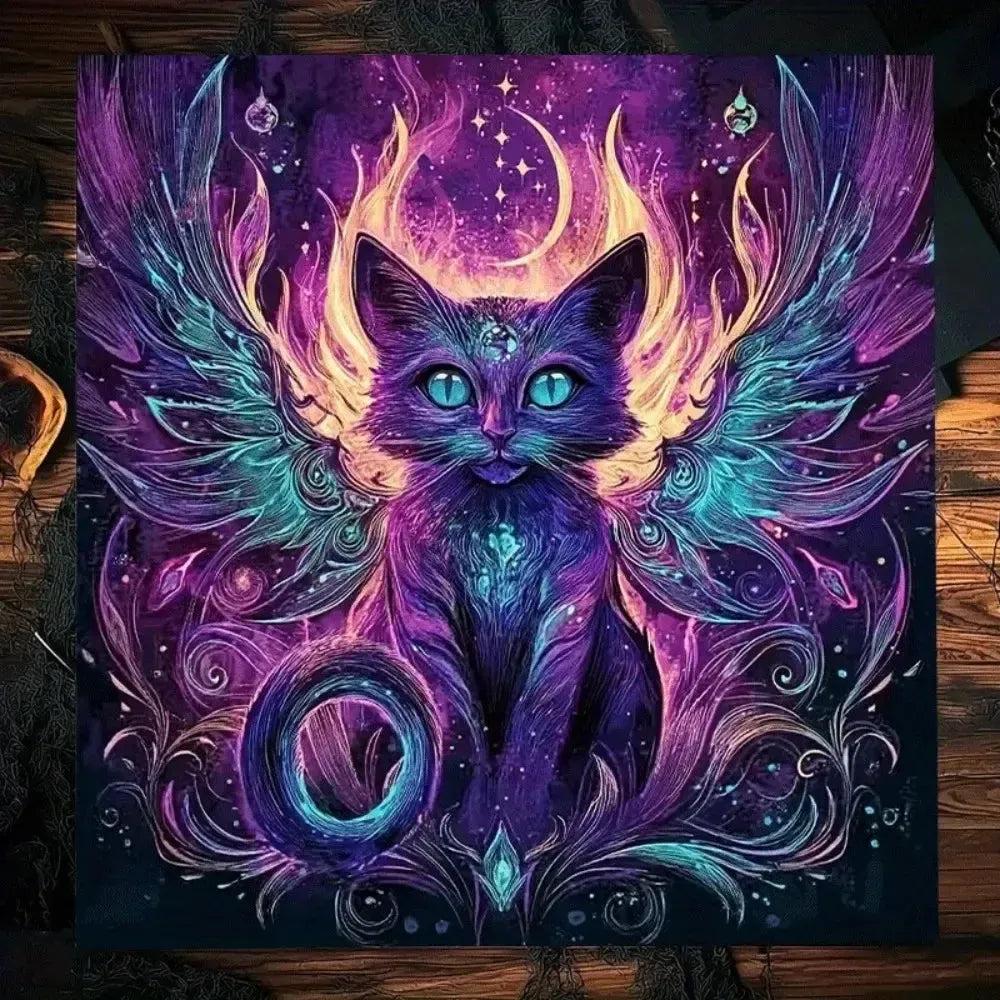 Mystical Cat Witchy Altar Cloth Pagan Tablecloth For Rituals, Tarot Reading & Home Decor-MoonChildWorld