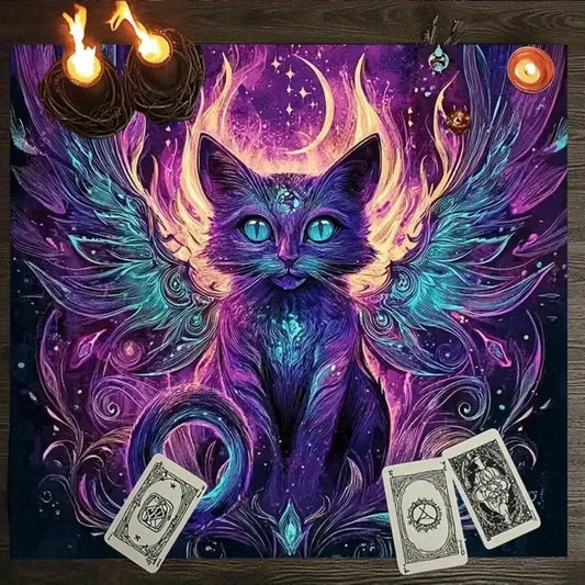 Mystical Cat Witchy Altar Cloth Pagan Tablecloth For Rituals, Tarot Reading & Home Decor-MoonChildWorld