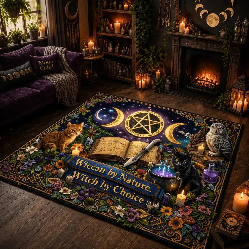 Mystical Cats Wiccan Area Rug – Pagan Witchy Carpet for Sacred Home Decor_mockup_1.webp