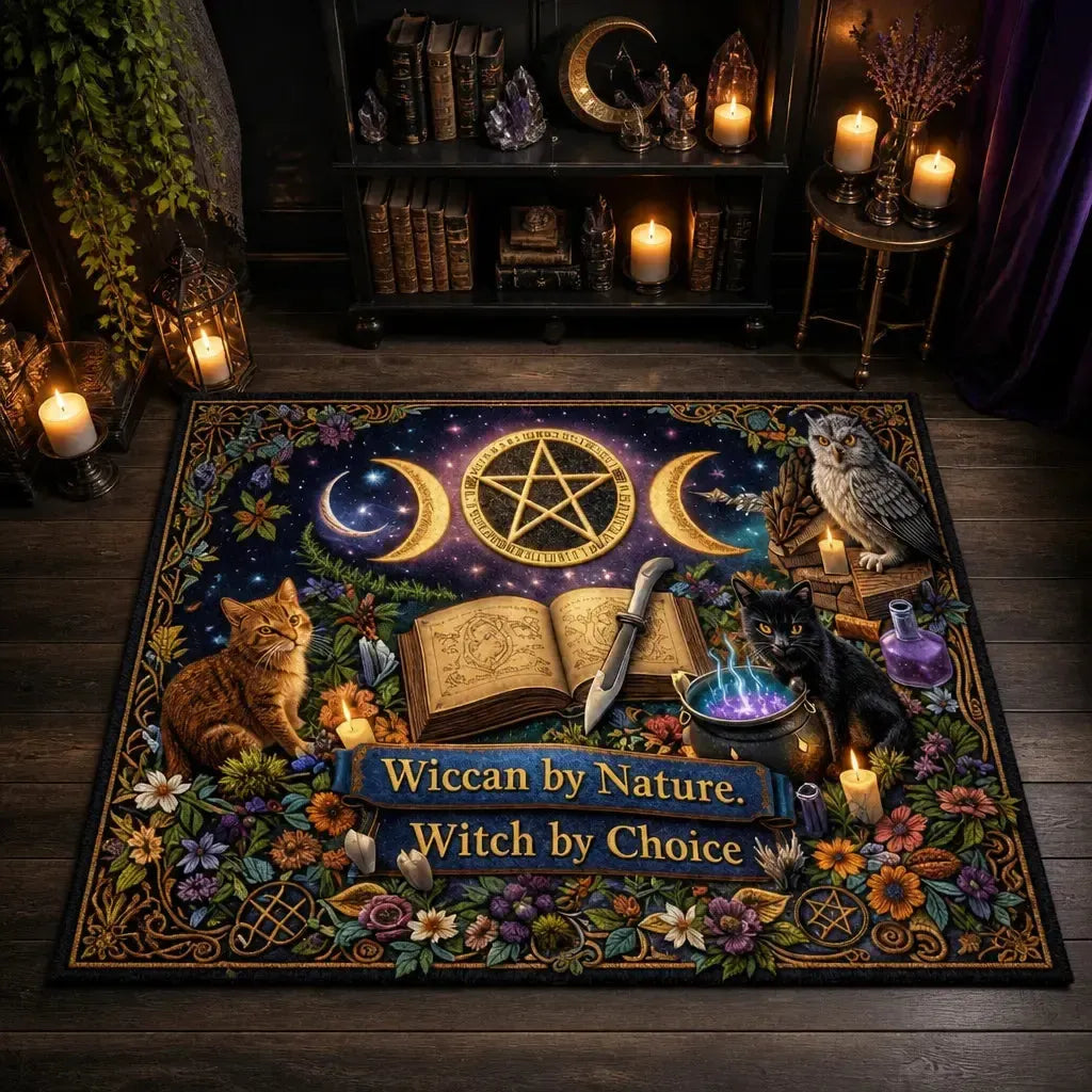 Mystical Cats Wiccan Area Rug – Pagan Witchy Carpet for Sacred Home Decor_mockup_2.webp