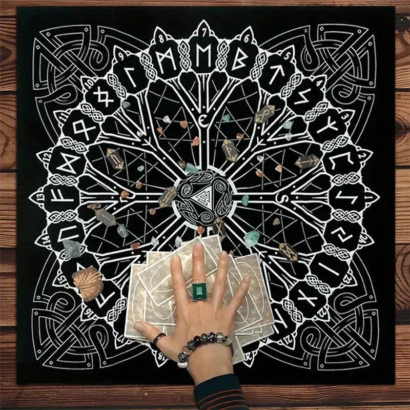 Mystical Celtic Rune Witchcraft Altar Cloth Viking Tarot Tablecloth for Divination-MoonChildWorld