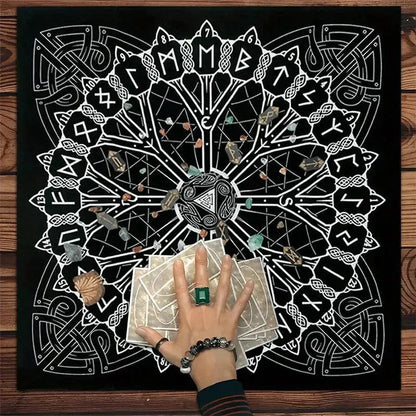 Mystical Celtic Rune Witchcraft Altar Cloth Viking Tarot Tablecloth for Divination-MoonChildWorld