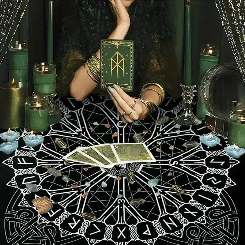 Mystical Celtic Rune Witchcraft Altar Cloth Viking Tarot Tablecloth for Divination-MoonChildWorld