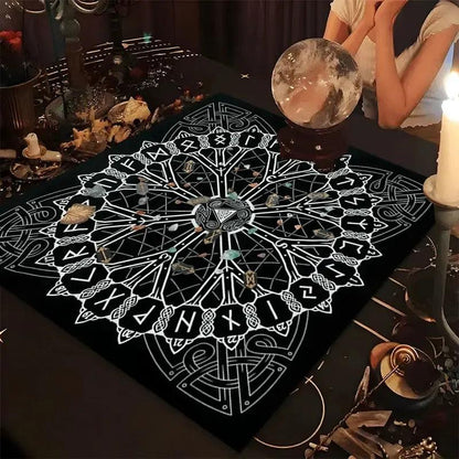 Mystical Celtic Rune Witchcraft Altar Cloth Viking Tarot Tablecloth for Divination-MoonChildWorld