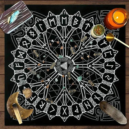 Mystical Celtic Rune Witchcraft Altar Cloth Viking Tarot Tablecloth for Divination-MoonChildWorld