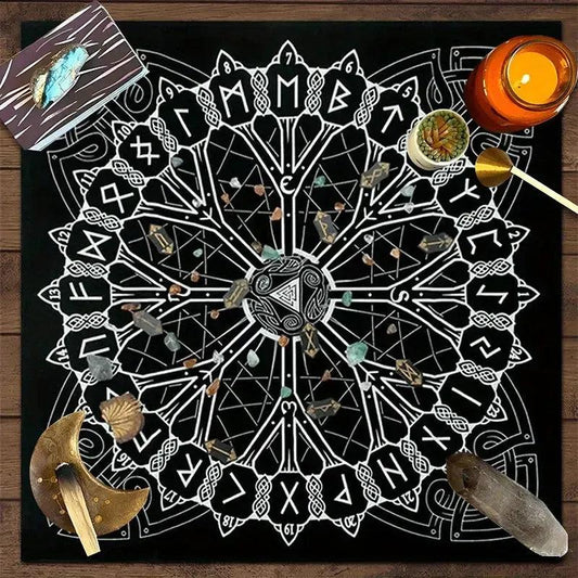 Mystical Celtic Rune Witchcraft Altar Cloth Viking Tarot Tablecloth for Divination-MoonChildWorld