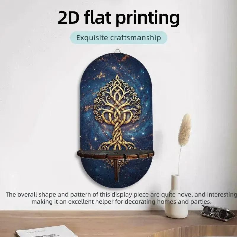 Mystical Celtic Tree Of Life Wall Shelf for Crystals & Candles – Wooden Wicca Floating Shelf Pagan Altar Decor-MoonChildWorld