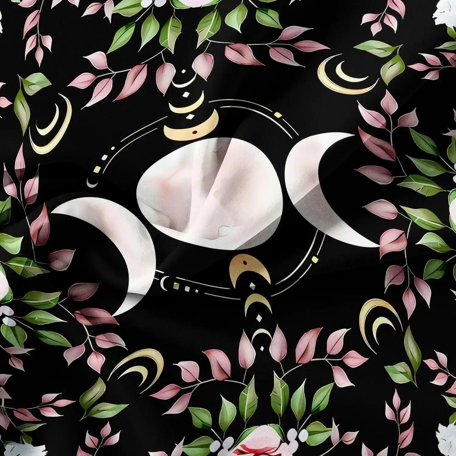 Mystical Floral Triple Moon Duvet Cover Set Wiccan Bedding Set Pagan Home Decor-MoonChildWorld