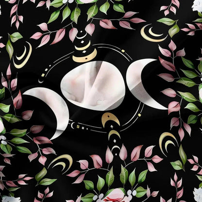 Mystical Floral Triple Moon Duvet Cover Set Wiccan Bedding Set Pagan Home Decor-MoonChildWorld