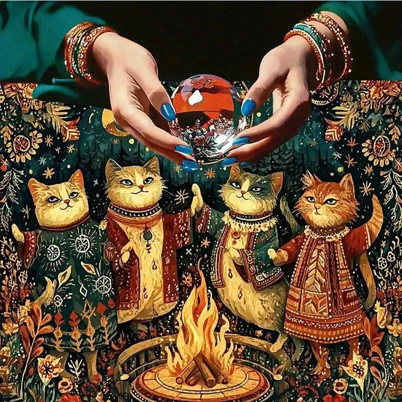 Mystical Forest Campfire Cats Wicca Altar Cloth - Pagan Tablecloth For Tarot Reading-MoonChildWorld