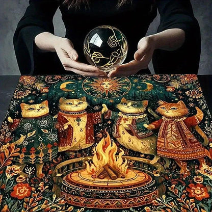 Mystical Forest Campfire Cats Wicca Altar Cloth - Pagan Tablecloth For Tarot Reading-MoonChildWorld