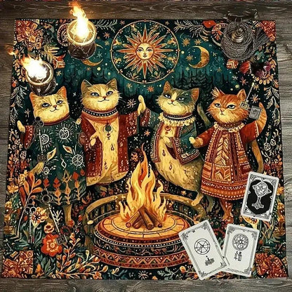 Mystical Forest Campfire Cats Wicca Altar Cloth - Pagan Tablecloth For Tarot Reading-MoonChildWorld