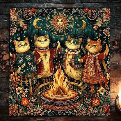 Mystical Forest Campfire Cats Wicca Altar Cloth - Pagan Tablecloth For Tarot Reading-MoonChildWorld