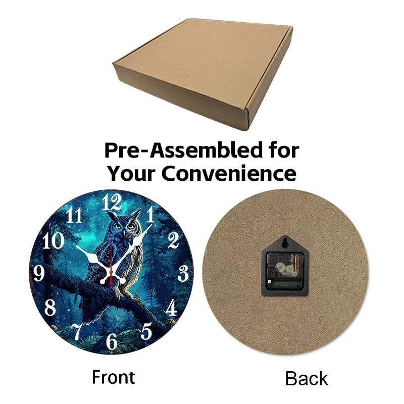 Mystical Forest Owl Wooden Wall Clock-MoonChildWorld