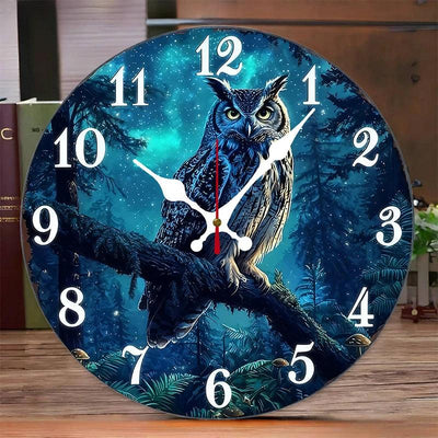Mystical Forest Owl Wooden Wall Clock-MoonChildWorld