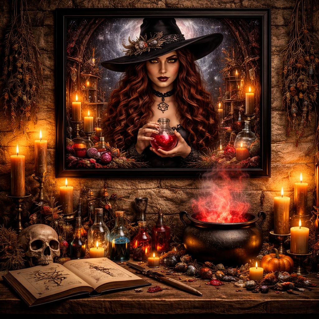 Mystical Gothic Witch Canvas Wall Art - Black Framed Print for Halloween-MoonChildWorld