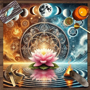 Mystical Mandala Moon Phases Wicca Altar Cloth - Witchcraft Tarot Tablecloth for Reading Divination