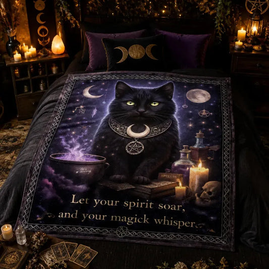 Mystical Moon Witchy Black Cat Blanket - Occult Cat Blanket for Witch Home Decor_mockup_1.webp