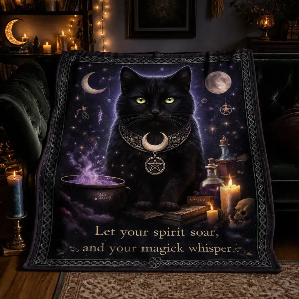 Mystical Moon Witchy Black Cat Blanket - Occult Cat Blanket for Witch Home Decor_mockup_2.webp