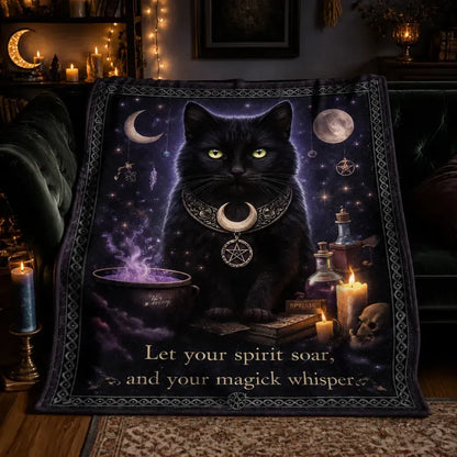 Mystical Moon Witchy Black Cat Blanket - Occult Cat Blanket for Witch Home Decor_mockup_2.webp