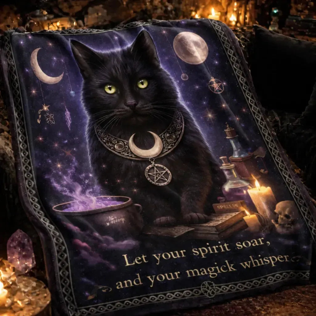 Mystical Moon Witchy Black Cat Blanket - Occult Cat Blanket for Witch Home Decor_mockup_3.webp