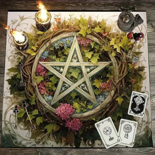Mystical Pentagram Tarot Tablecloth Pagan Tarot Tablecloth – Wicca Altar Cloth for Divination, Meditation & Home Decor-MoonChildWorld