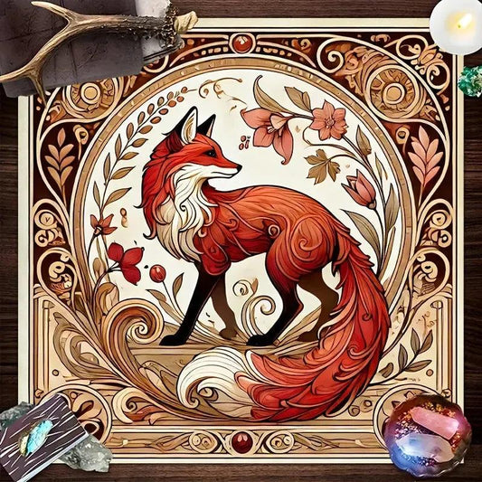 Mystical Red Fox Floral Wicca Altar Cloth - Witchcraft Tarot Tablecloth for Reading Divination Pagan Home Decor-MoonChildWorld