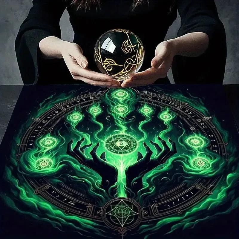 Mystical Rune Magic Summoning Tarot Tablecloth Gothic Witchy Altar Cloth Wicca Tarot Mat for Divination-MoonChildWorld