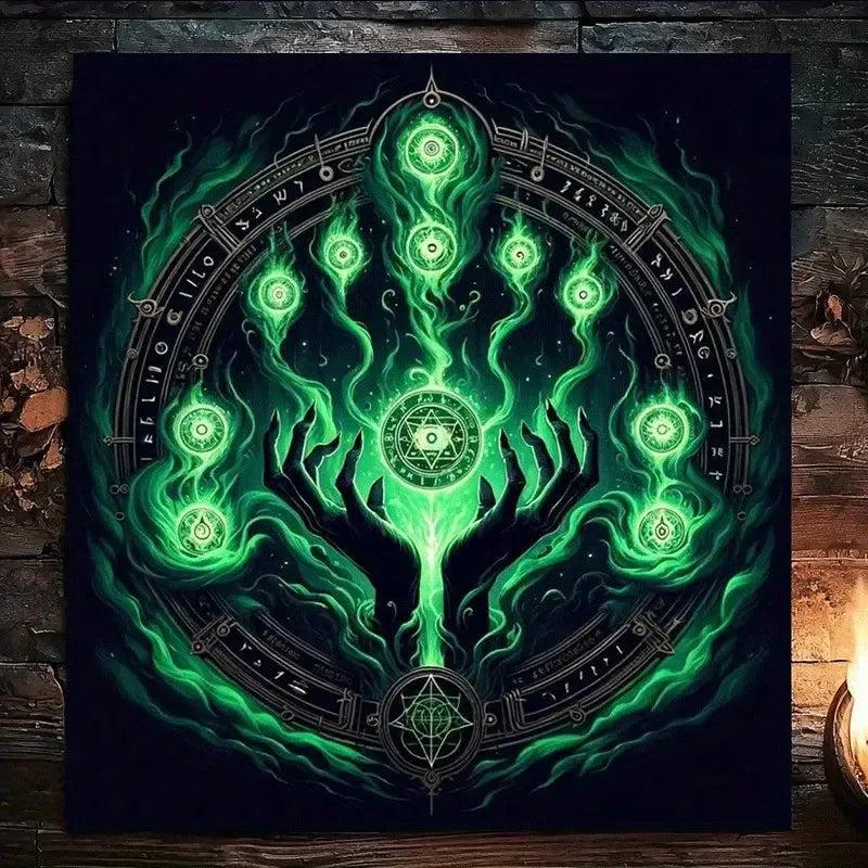 Mystical Rune Magic Summoning Tarot Tablecloth Gothic Witchy Altar Cloth Wicca Tarot Mat for Divination-MoonChildWorld