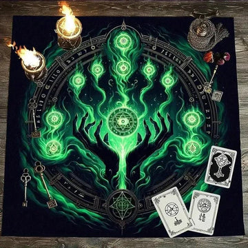 Mystical Rune Magic Summoning Tarot Tablecloth Gothic Witchy Altar Cloth Wicca Tarot Mat for Divination-MoonChildWorld