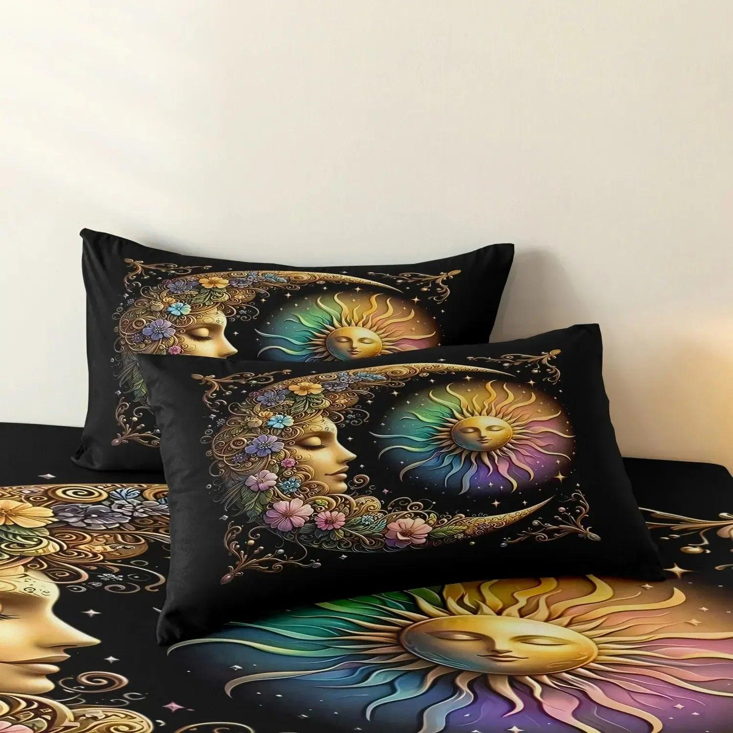 Mystical Sun Moon Goddess Duvet Cover Set Celestial Bedding Set Pagan Home Decor-MoonChildWorld