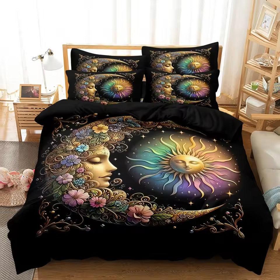 Mystical Sun Moon Goddess Duvet Cover Set Celestial Bedding Set Pagan Home Decor-MoonChildWorld