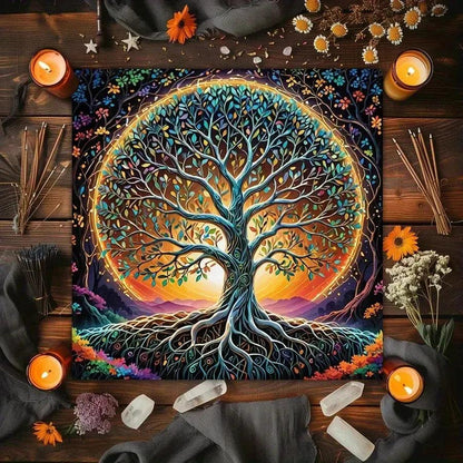 Mystical Sun Moon Mandala Altar Cloth Bohemian Tree of Life Tarot Tablecloth for Wiccan Pagan-MoonChildWorld