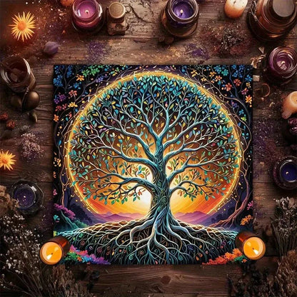 Mystical Sun Moon Mandala Altar Cloth Bohemian Tree of Life Tarot Tablecloth for Wiccan Pagan-MoonChildWorld