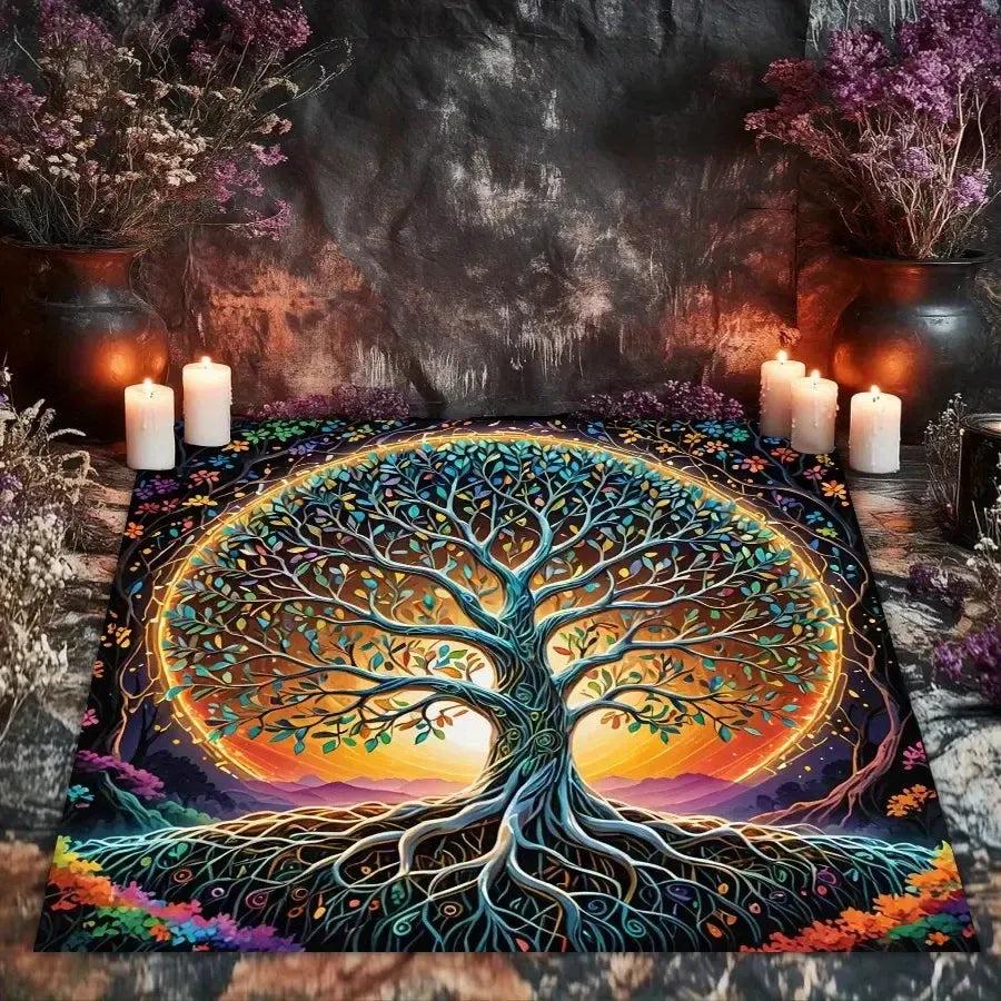 Mystical Sun Moon Mandala Altar Cloth Bohemian Tree of Life Tarot Tablecloth for Wiccan Pagan-MoonChildWorld