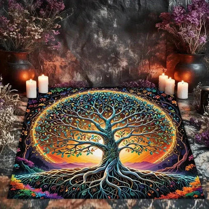 Mystical Sun Moon Mandala Altar Cloth Bohemian Tree of Life Tarot Tablecloth for Wiccan Pagan-MoonChildWorld