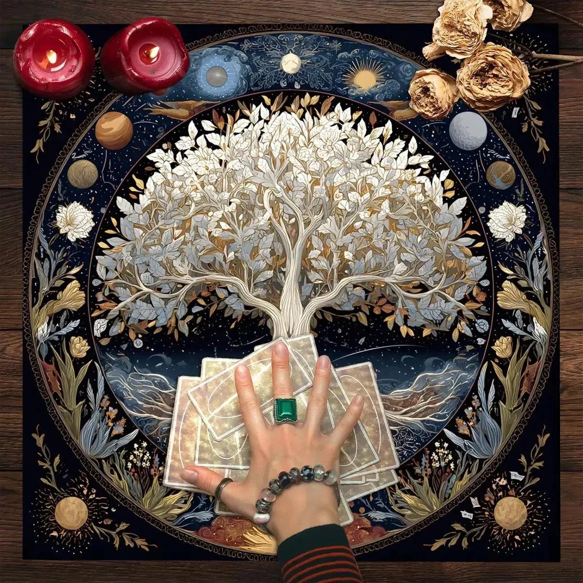 Mystical Tree of Life Pagan Altar Cloth - Witchcraft Tarot Tablecloth for Reading Divination Wicca Home Decor-MoonChildWorld
