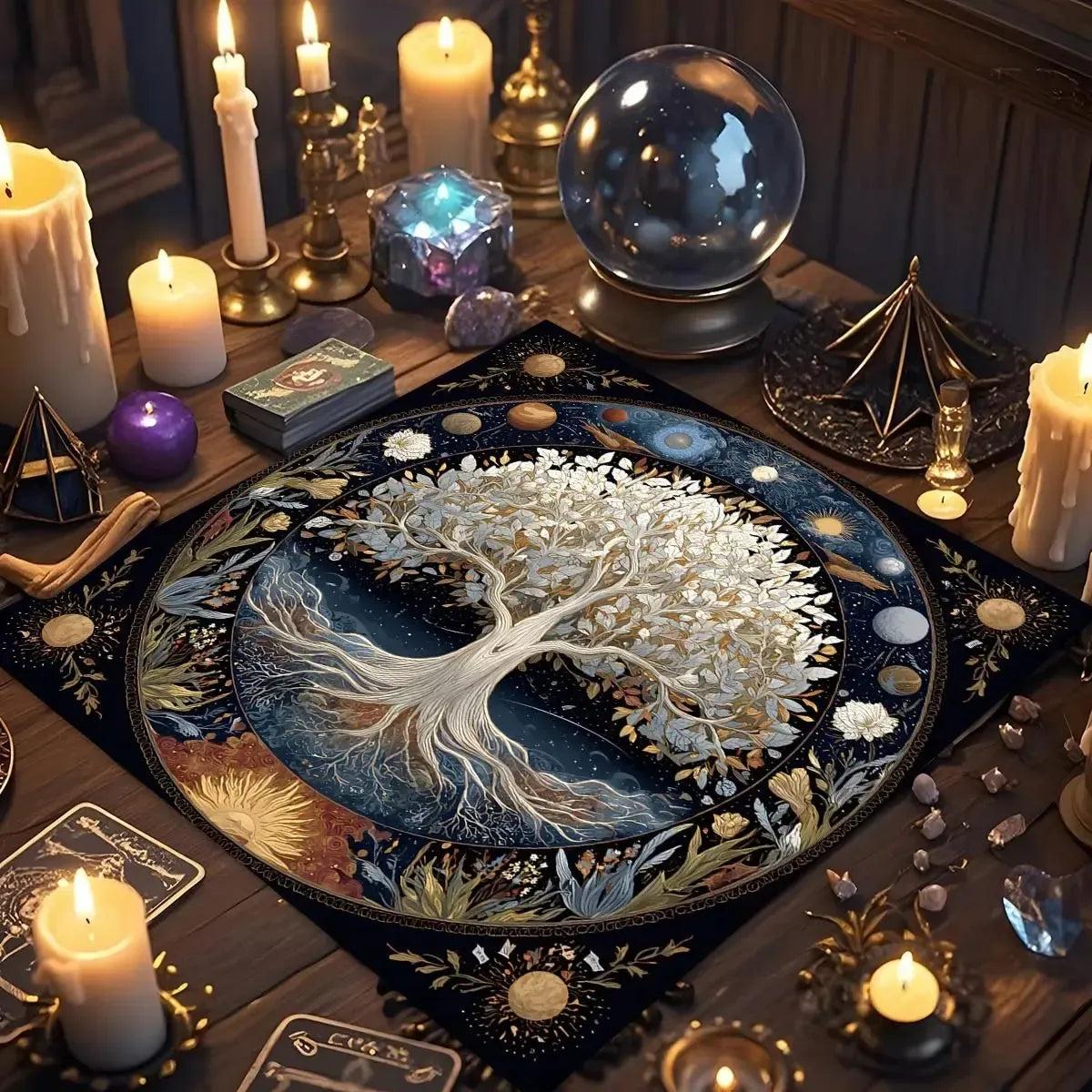 Mystical Tree of Life Pagan Altar Cloth - Witchcraft Tarot Tablecloth for Reading Divination Wicca Home Decor-MoonChildWorld