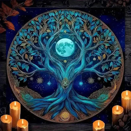 Mystical Tree of Life Tarot Tablecloth – Pagan Altar Cloth for Divination, Meditation & Home Decor-MoonChildWorld
