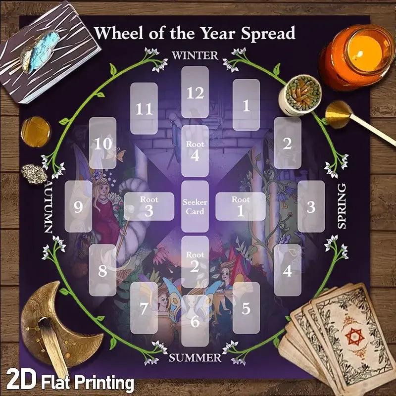 Mystical Wheel of year Pagan Altar Cloth - Witchy Tarot Tablecloth for Reading Divination Wicca Home Decor-MoonChildWorld