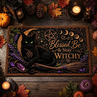 Mystical Wicca Black Cat Doormat – Gothic Witch Familiar Welcome Mat_mockup_3.webp
