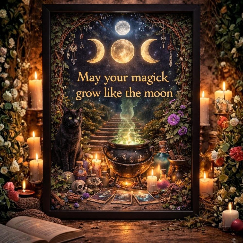 Mystical Wicca & Pagan Art Print - Witchcraft Black Framed Canvas Wall Decor for Witch-MoonChildWorld