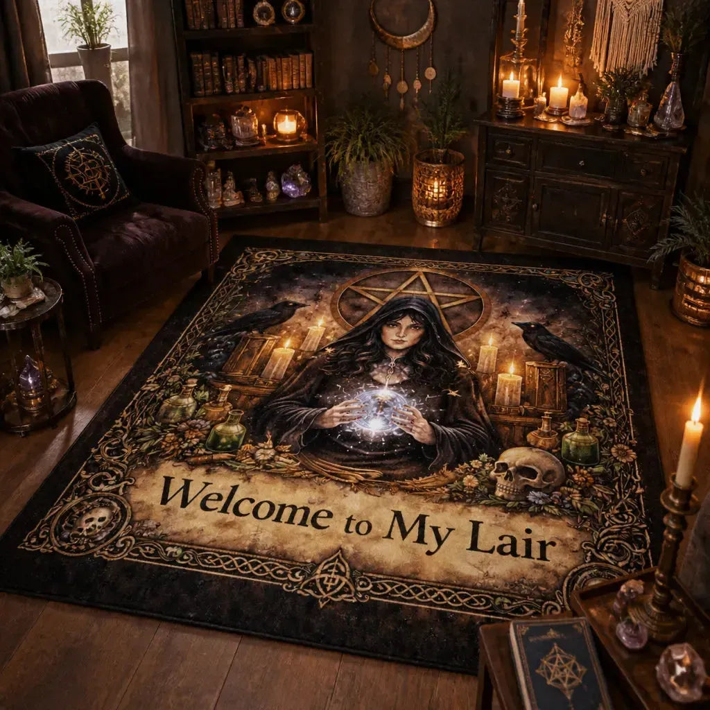Mystical Wiccan Area Rug – Dark Crow Gothic Witch Carpet for Halloween Home Decor_mockup_1.webp