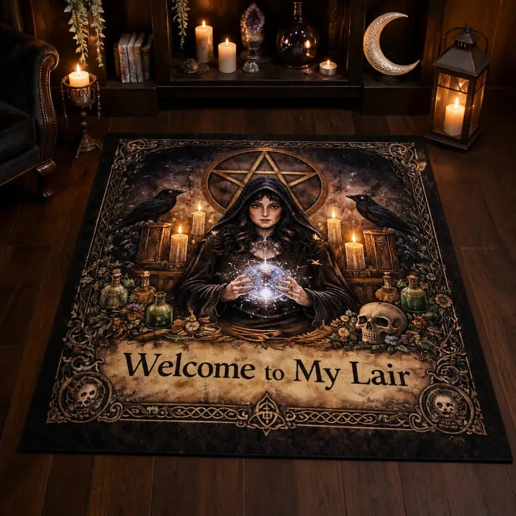 Mystical Wiccan Area Rug – Dark Crow Gothic Witch Carpet for Halloween Home Decor_mockup_2.webp