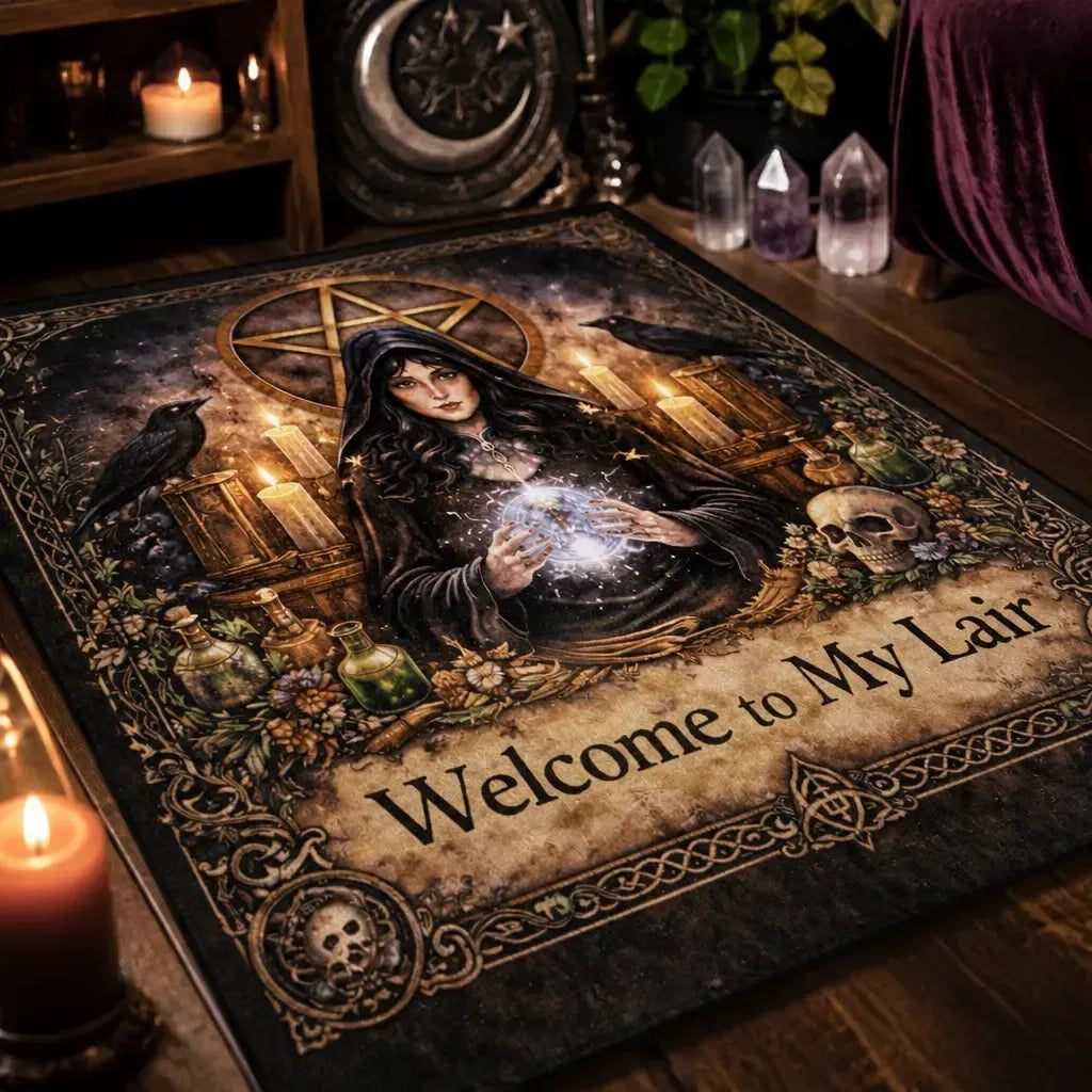 Mystical Wiccan Area Rug – Dark Crow Gothic Witch Carpet for Halloween Home Decor_mockup_3.webp