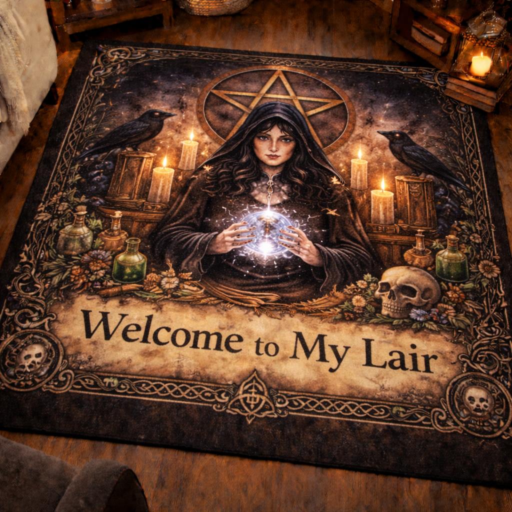 Mystical Wiccan Area Rug – Dark Crow Gothic Witch Carpet for Halloween Home Decor-MoonChildWorld
