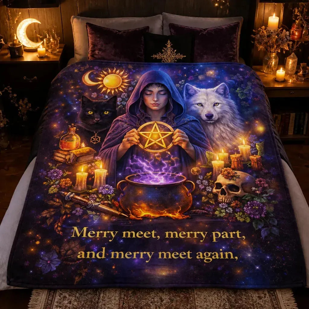 Mystical Wiccan witch Black Cat and Wolf Blanket Witchy Blanket for Pagan Home Decor_mockup_2.webp
