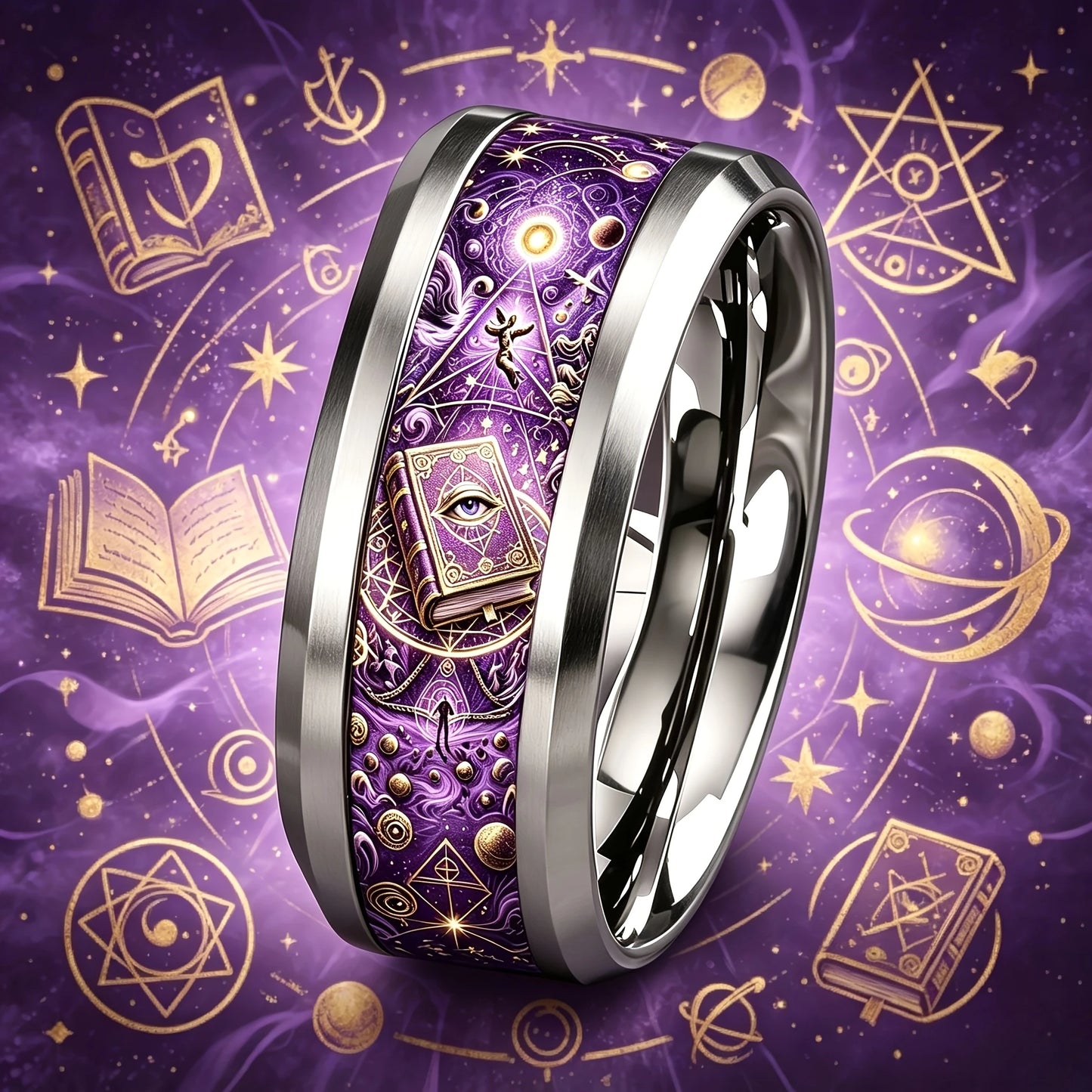 Purple spellbook ring multiple colour variations – vintage witchcraft Pagan Wiccan spiritual ring gift